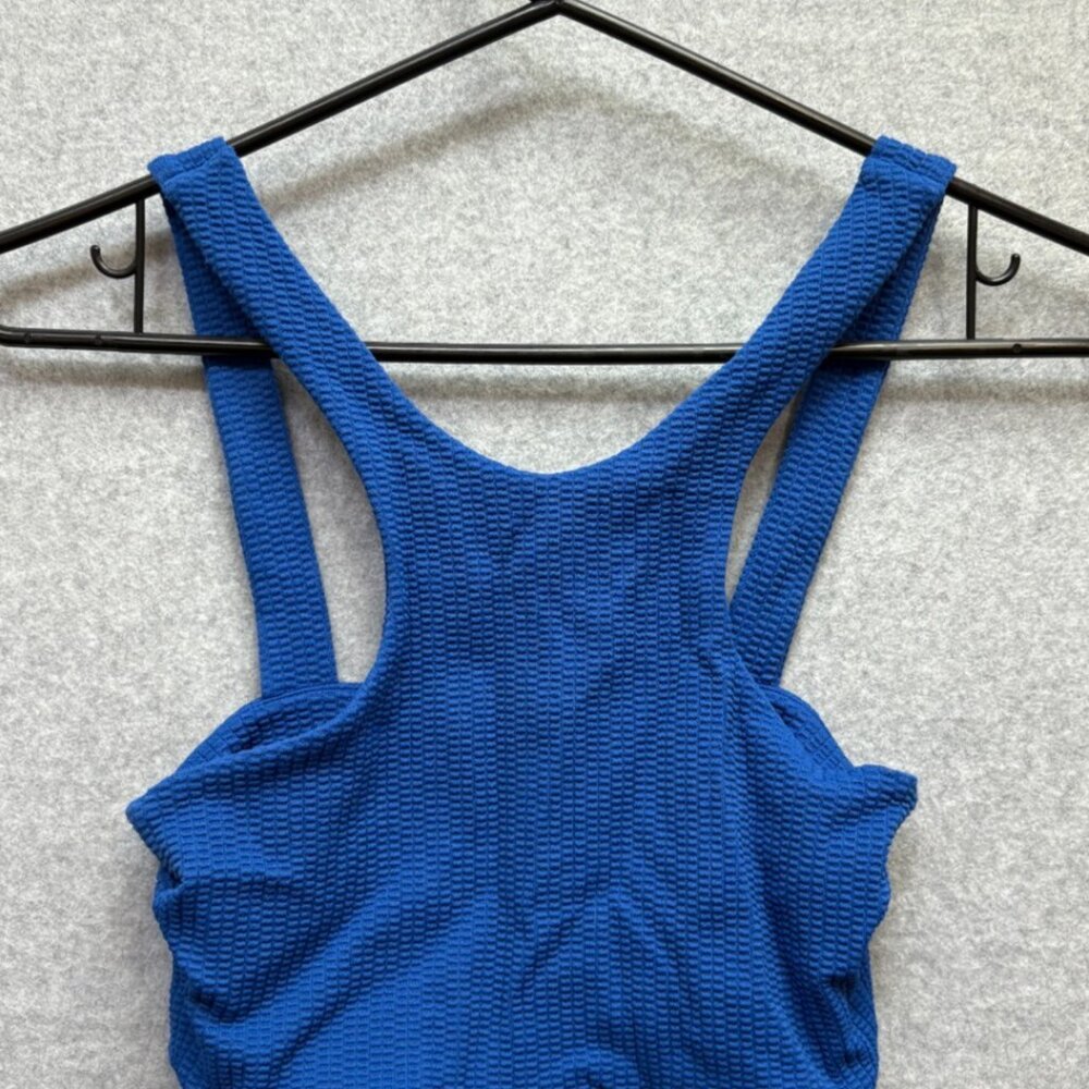 ZARA Blue Ribbed Square Neck Cropped Tank Top Size Small